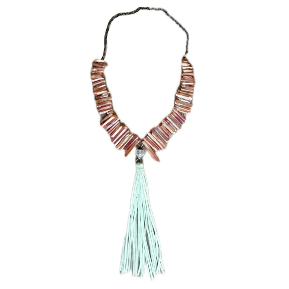 Elegant Coral and Mint Tassel Necklace